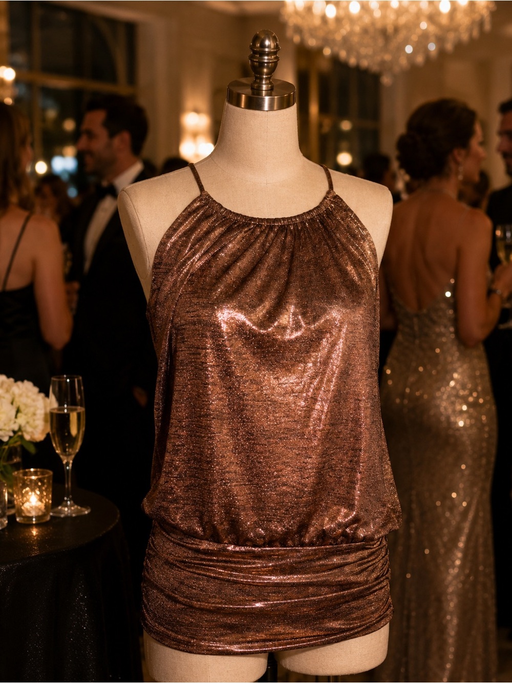 Metallic Brown Halter Top